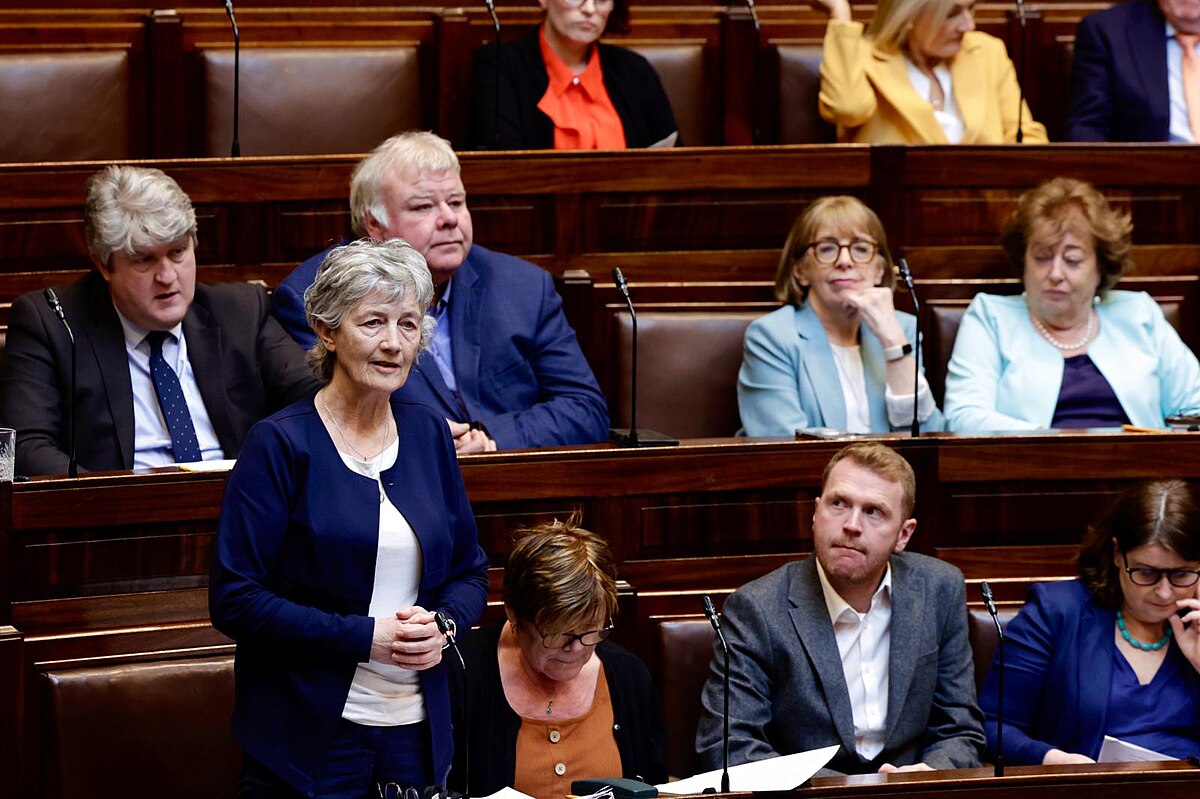 « Irish politician Catherine Connolly speaking in Dáil Eireann », 9 April 2024, Houses of the Oireachtas, Wikimedias Commons, CC BY 2.0, pas de modifications apportées.